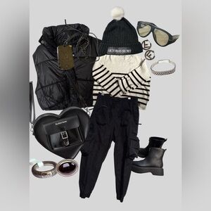 Zara Black and White Striped Cropped Sweater